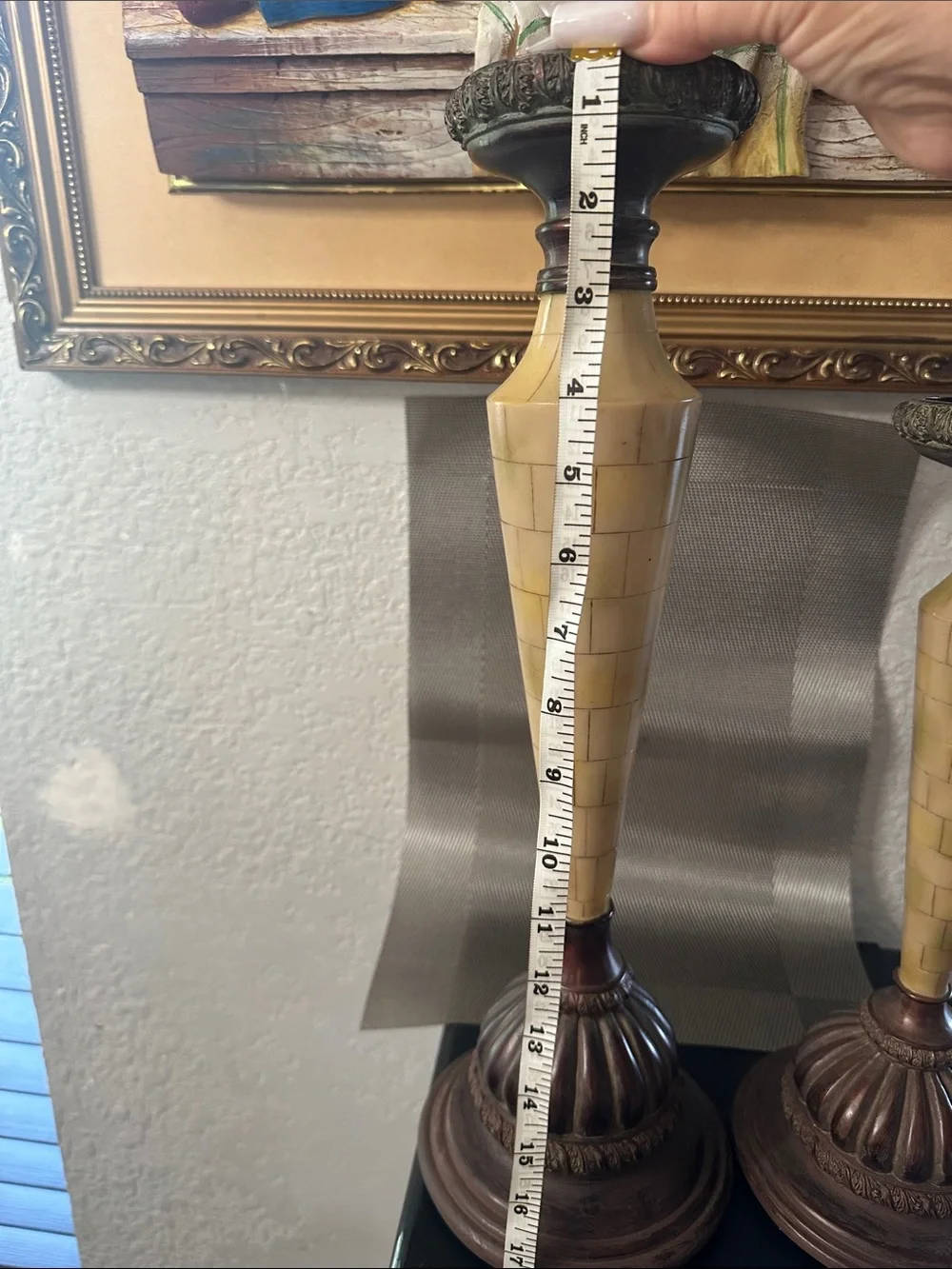 Home Accents Cream and Brown Mosaic Tapered Candle Holders (Pair)